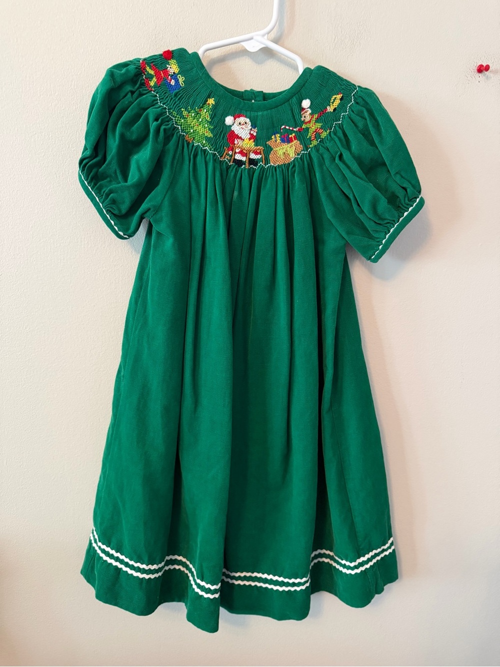 Vive La Fete Green Holiday Smocked Kids Dress